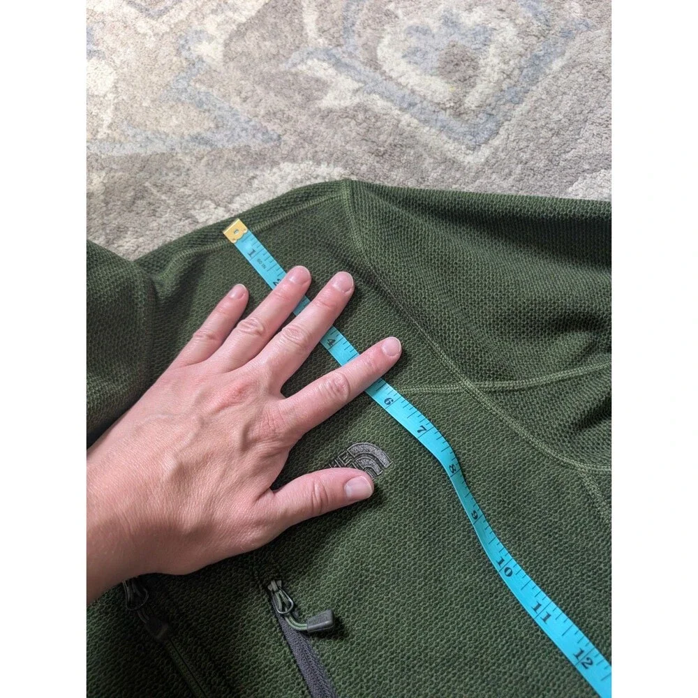 The North Face Jacket Mens Med Olive Green Fleece Full Zip Pocket Outdoor Hiking